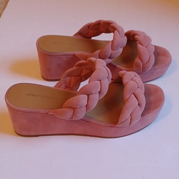 Rebecca Minkoff Imani Pink Braided Genuine Suede Platform Slide Sandals sz 7.5 - Picture 3 of 11